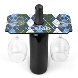 Blue Argyle Wine Bottle & Glass Holder (Personalized)