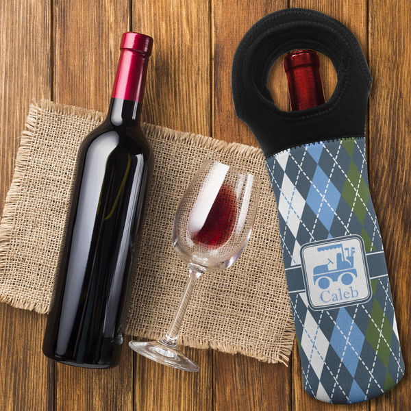 Blue Argyle Wine Tote Bag - FLATLAY