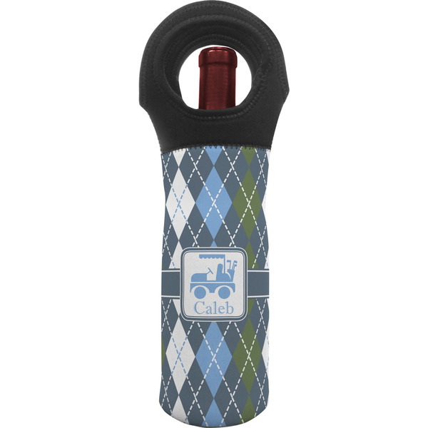Custom Blue Argyle Wine Tote Bag w/ Name or Text