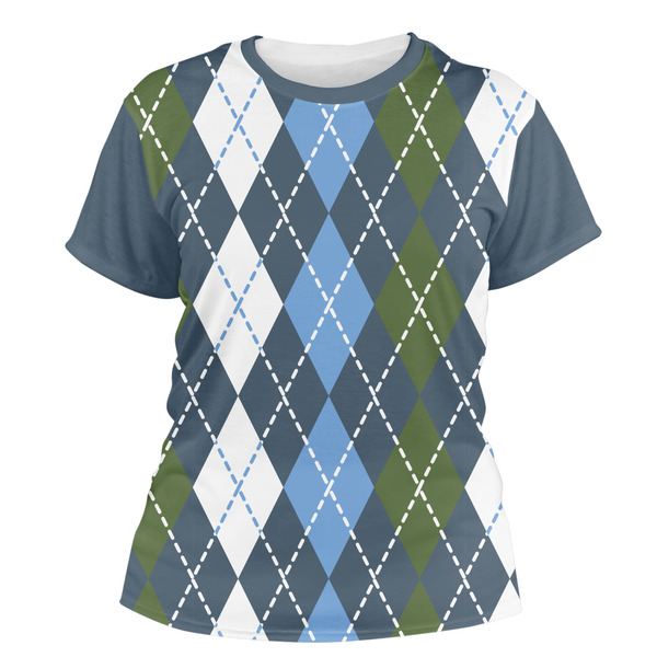Custom Blue Argyle Women's Crew T-Shirt - 2X Large