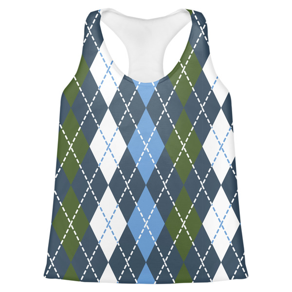 Custom Blue Argyle Womens Racerback Tank Top - 2X Large