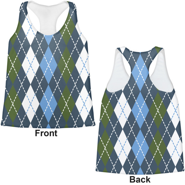 Blue Argyle Womens Racerback Tank Tops - Medium - Front and Back