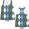Blue Argyle Womens Racerback Tank Tops - Medium - Front and Back