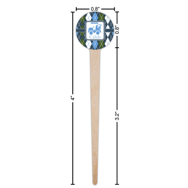 Blue Argyle Wooden 4" Food Pick - Round - Dimensions