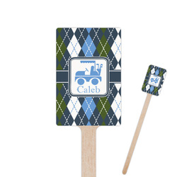 Blue Argyle 6.25" Rectangle Wooden Stir Sticks - Single Sided (Personalized)