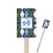 Blue Argyle Wooden 6.25" Stir Stick - Rectangular - Closeup