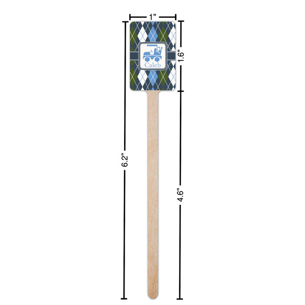 Blue Argyle Wooden 6.25" Stir Stick - Rectangular - Dimensions