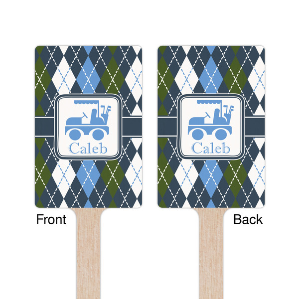 Blue Argyle Wooden 6.25" Stir Stick - Rectangular - Double Sided - Front & Back