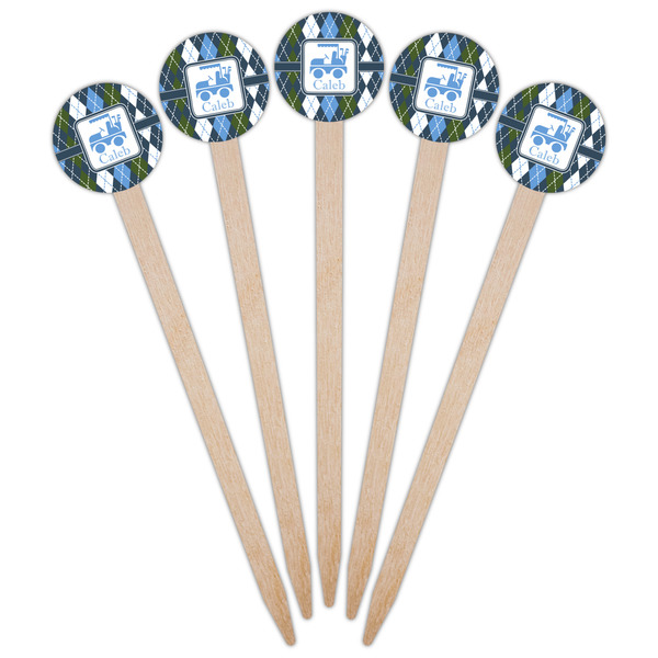 Blue Argyle Wooden 6" Food Pick - Round - Fan View