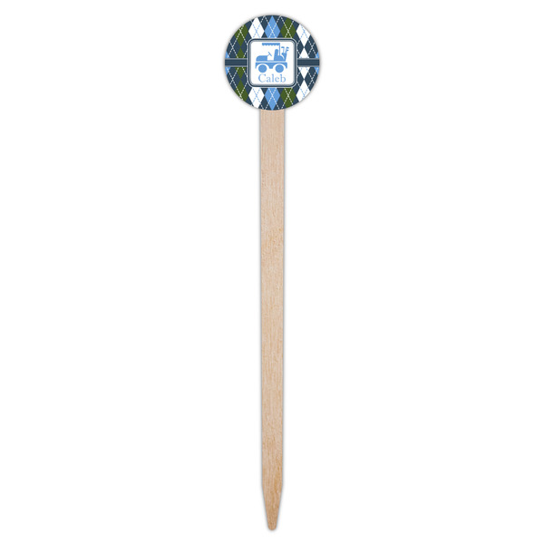 Blue Argyle Wooden 6" Food Pick - Round - Single Pick