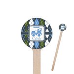 Blue Argyle 6" Round Wooden Stir Sticks - Single Sided (Personalized)