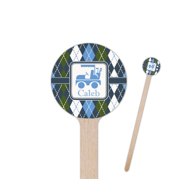 Custom Blue Argyle 6" Round Wooden Stir Sticks - Single Sided (Personalized)
