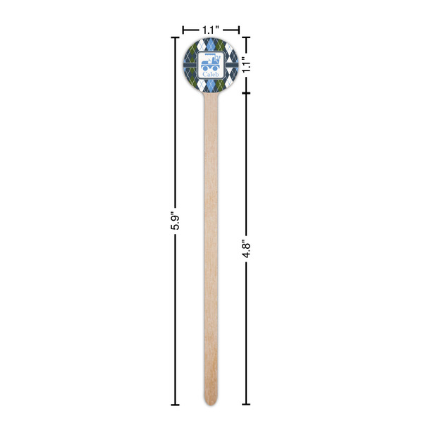 Blue Argyle Wooden 6" Stir Stick - Round - Dimensions
