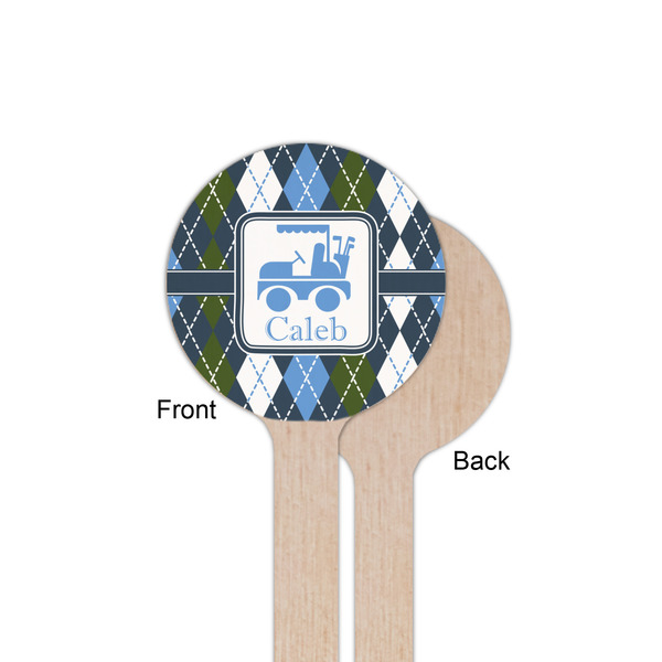 Blue Argyle Wooden 6" Stir Stick - Round - Single Sided - Front & Back