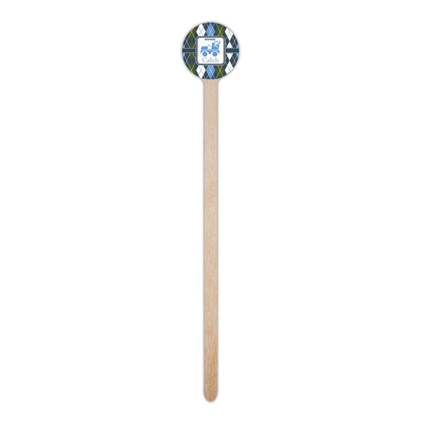 Blue Argyle Wooden 6" Stir Stick - Round - Single Stick