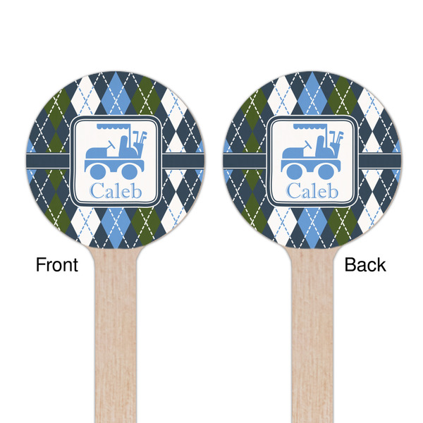 Blue Argyle Wooden 7.5" Stir Stick - Round - Double Sided - Front & Back