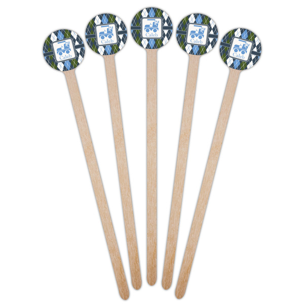Blue Argyle Wooden 7.5" Stir Stick - Round - Fan View