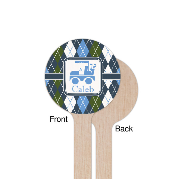 Blue Argyle Wooden 7.5" Stir Stick - Round - Single Sided - Front & Back