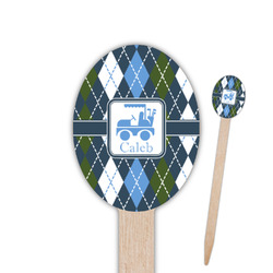 Blue Argyle Oval Wooden Food Picks - Double Sided (Personalized)