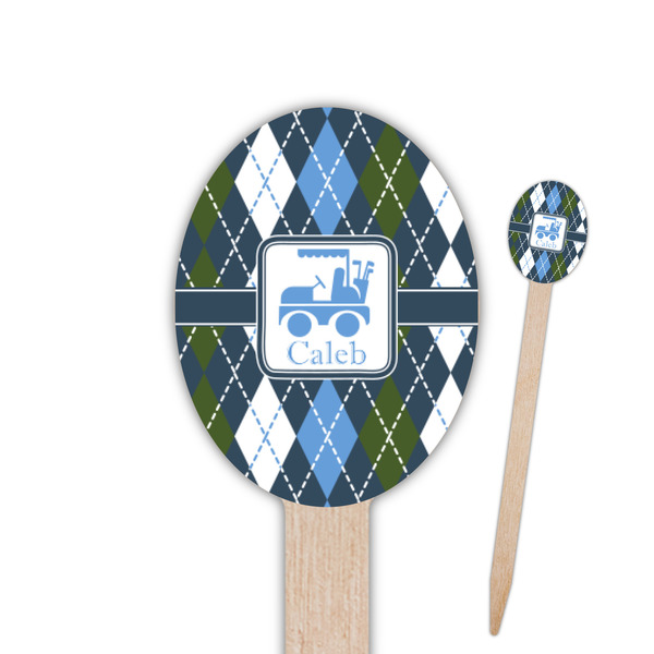 Custom Blue Argyle Oval Wooden Food Picks (Personalized)