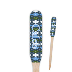 Blue Argyle Paddle Wooden Food Picks - Single Sided (Personalized)