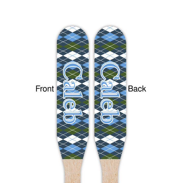 Blue Argyle Wooden Food Pick - Paddle - Double Sided - Front & Back