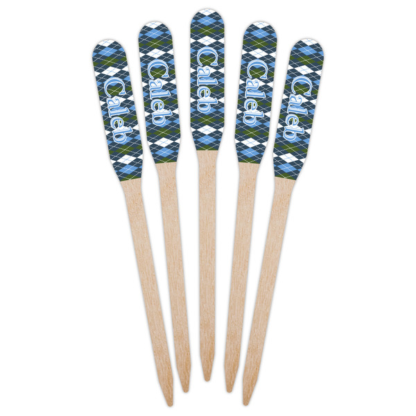 Blue Argyle Wooden Food Pick - Paddle - Fan View