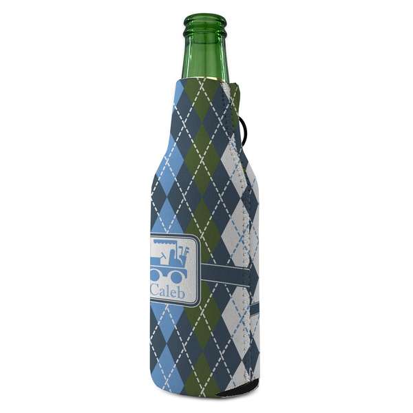 Blue Argyle Zipper Bottle Cooler - ANGLE (bottle)