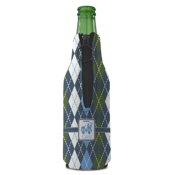 Blue Argyle Zipper Bottle Cooler - BACK (bottle)