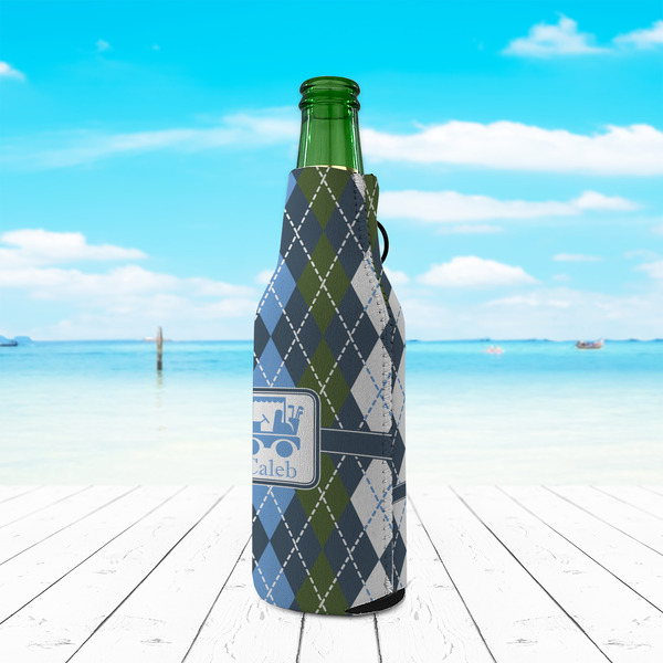 Blue Argyle Zipper Bottle Cooler - LIFESTYLE
