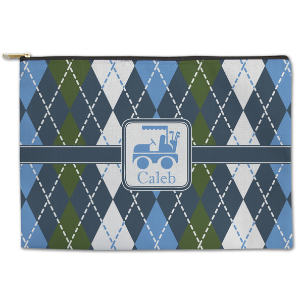 Custom Blue Argyle Zipper Pouch (Personalized)
