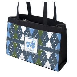 Blue Argyle Zippered Everyday Tote w/ Name or Text