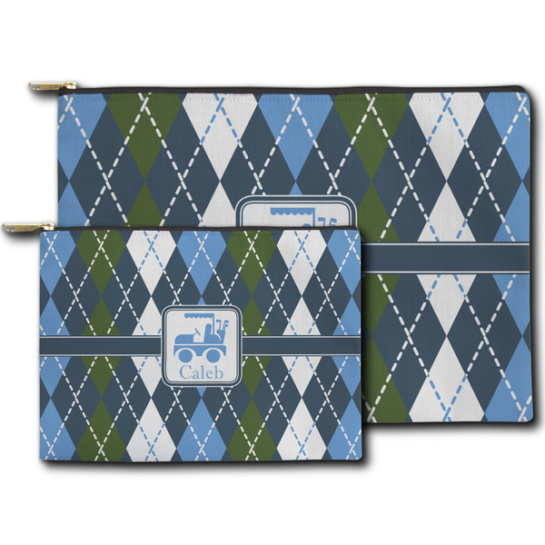 Blue Argyle Zippered Pouches - Size Comparison