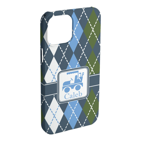 Custom Blue Argyle iPhone Case - Plastic - iPhone 15 Plus (Personalized)