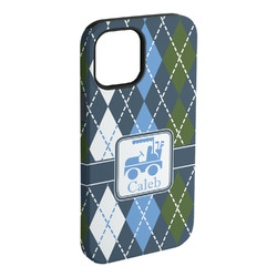 Blue Argyle iPhone Case - Rubber Lined - iPhone 15 Plus (Personalized)