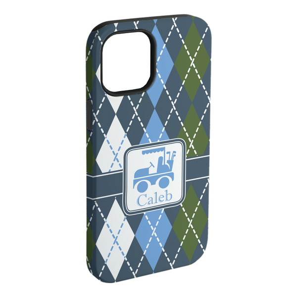 Custom Blue Argyle iPhone Case - Rubber Lined - iPhone 15 Plus (Personalized)