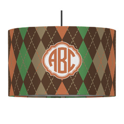Brown Argyle 12" Drum Pendant Lamp - Fabric (Personalized)
