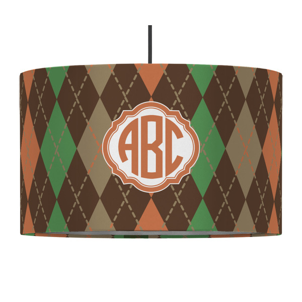 Custom Brown Argyle 12" Drum Pendant Lamp - Fabric (Personalized)