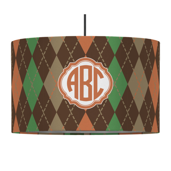 Brown Argyle 12" Drum Lampshade - PENDANT (Fabric)