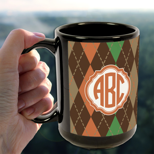Brown Argyle 15oz. Black Mug - LIFESTYLE