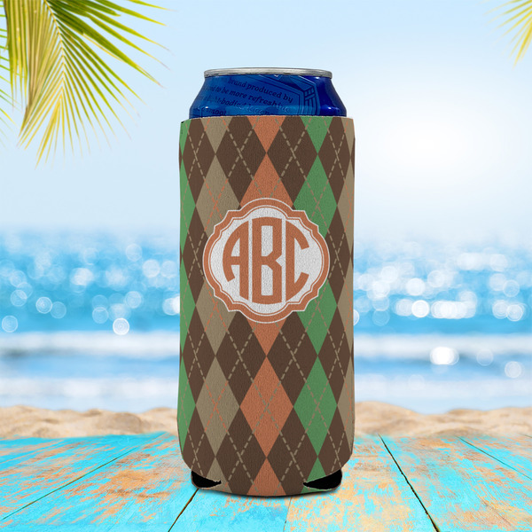 Brown Argyle 16oz Can Sleeve - LIFESTYLE