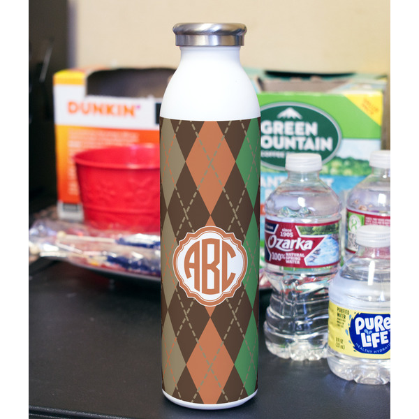 Brown Argyle 20oz Water Bottles - Full Print - In Context