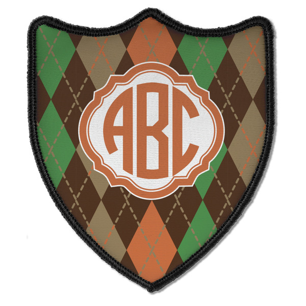 Custom Brown Argyle Iron On Shield Patch B w/ Monogram