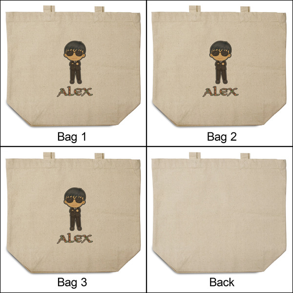 Brown Argyle 3 Reusable Cotton Grocery Bags - Front & Back View