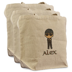 Brown Argyle Reusable Cotton Grocery Bags - Set of 3 (Personalized)