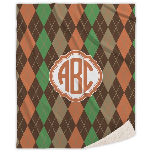 Custom Brown Argyle Sherpa Throw Blanket (Personalized)