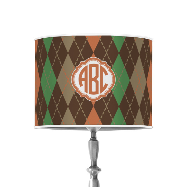 Brown Argyle 8" Drum Lampshade - ON STAND (Poly Film)