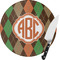 Brown Argyle Round Glass Cutting Board - Small (Personalized)
