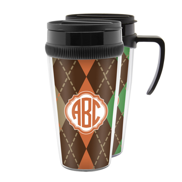 Custom Brown Argyle Acrylic Travel Mug (Personalized)