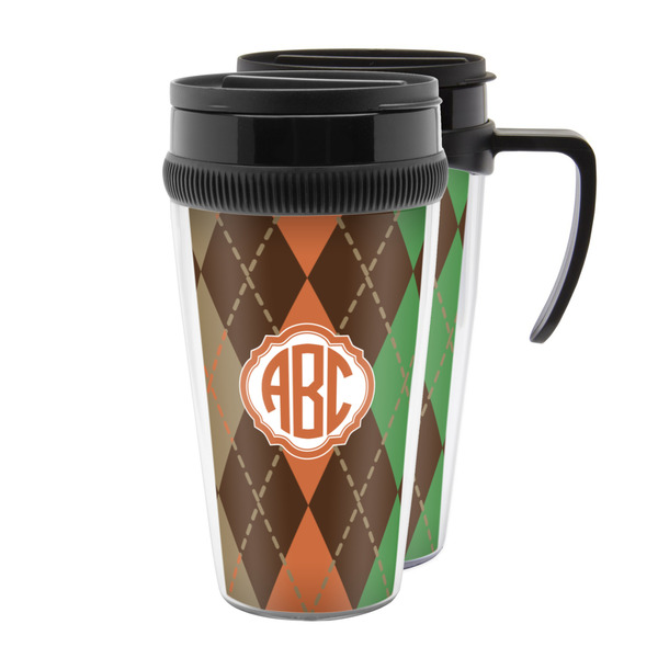 Custom Brown Argyle Acrylic Travel Mug (Personalized)